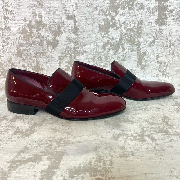 Celine Patent Leather Loafers with Grosgrain Ribbon in Burgundy - Picture 2 of 9